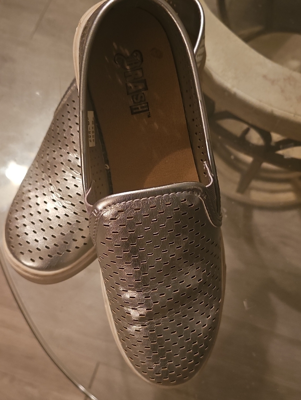 Brash Metallic Gray Perforated Slip-On Sneakers